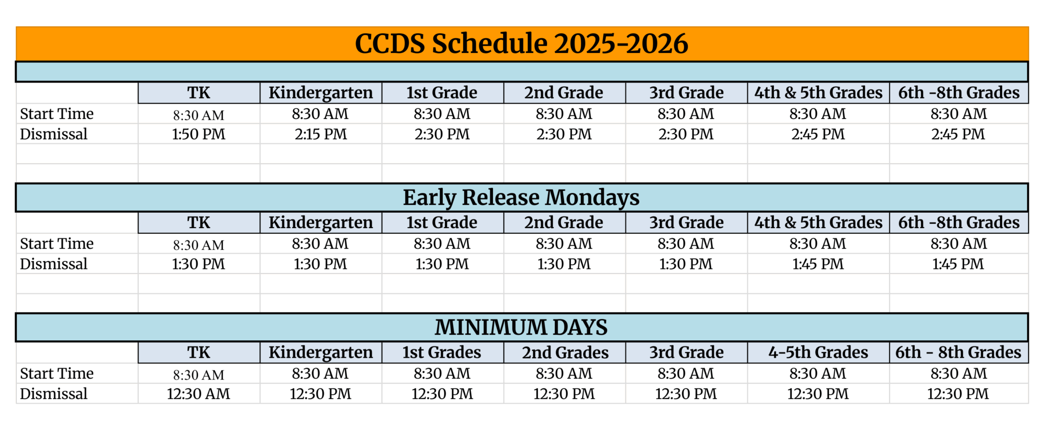 Bell Schedule • Chico Country Day School